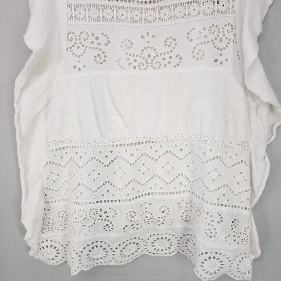 Anthropologie Sustainable Lace Tank Size XL White Eyelet Coastal Feminine Beach - Picture 5 of 10